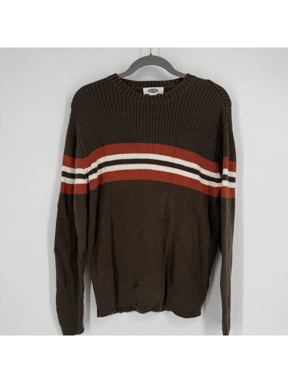 Vintage Old Navy sweater mens medium M brown orange stripe 90s y2k grunge ribbed